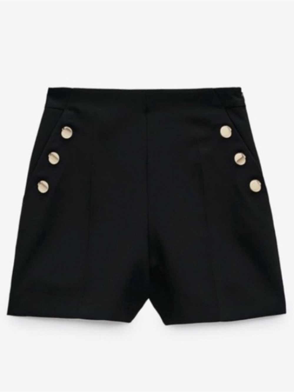 Zara NWT Black High Waist Sailor Shorts S Gold Button Tailored Nautical